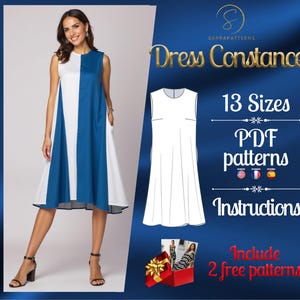 PDF digital sewing pattern for Constance Knees dress | Tent dress pattern | formal dress pattern  | Mini dress pattern | sexy dress pattern
