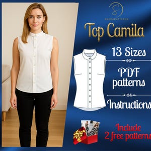 Digitaal naaipatroon in pdf-formaat voor Camila-shirt | shirtpatroon dames | Patroon wijd uitlopend shirt | Trendy toppatroon | Patroon zomershirt