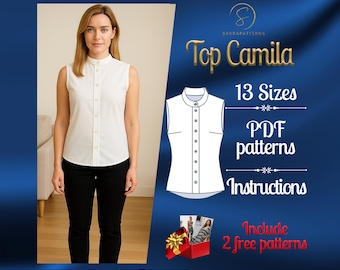 PDF digital sewing pattern for Camila shirt | shirt pattern women | Flared shirt Pattern | Trendy top pattern    | Summer shirt pattern