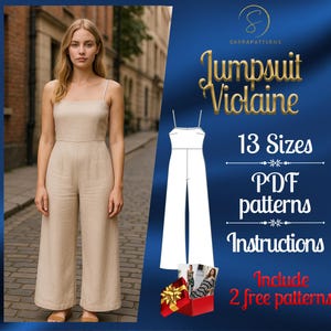 PDF digital sewing pattern for Violaine Jumpsuit | Linen Jumpsuit pattern | Palazzo Jumpsuit pattern | overalls pattern | loose jumpsuit
