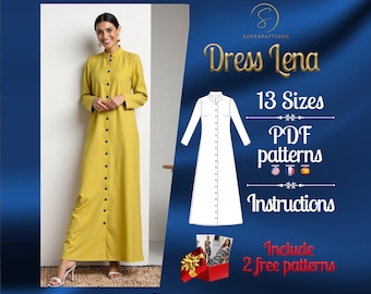 PDF digital sewing pattern for Lena dress pattern | A line dress pattern | Gown Sewing Pattern | loose dress pattern | Button Dress pattern