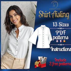 PDF digital sewing pattern Aisling shirt | shirt pattern women | Flared shirt Pattern | Trendy top pattern   | Summer top pattern