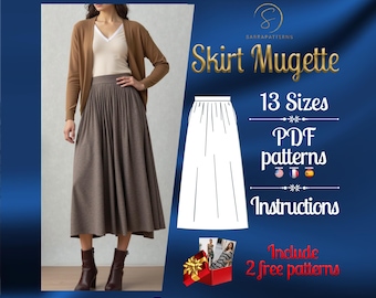 PDF digital sewing pattern Mugette Skirt | Gathered skirt pattern | Midi skirt pattern | Skirt Sewing Pattern | Cottagecore skirt pattern