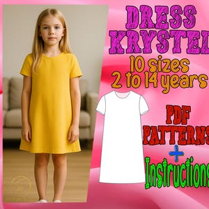 PDF digital sewing pattern Krystel dress | Kid Dress Pattern | Pattern for Kids  | Trapeze dress pattern | Knee Dress pattern | Girl Pattern