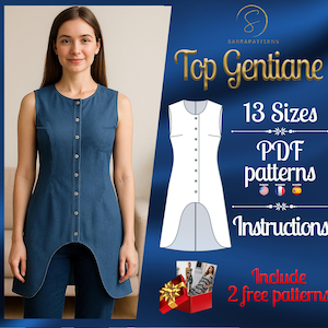 PDF digital sewing pattern for Gentiane top | tunic pattern | round neck tunic | Jean top pattern | Denim top pattern | easy top pattern