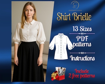 Patron de couture numérique PDF pour chemise Brielle | modèle de chemise femme | Motif de chemise Bishop | Patron de chemise en lin | Patron de chemise d'été
