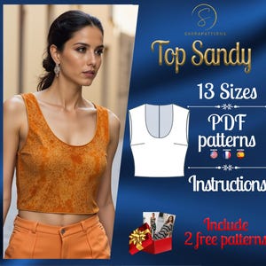 PDF digital sewing pattern Kelly top | top pattern women | crop top pattern | Midriff top Pattern | Summer top pattern | Easy top pattern
