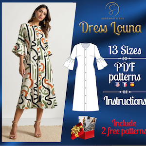 PDF digital sewing pattern for the Louna midi dress | A-line dress pattern | Gown Sewing Pattern | midi dress pattern | sewing pattern pdf