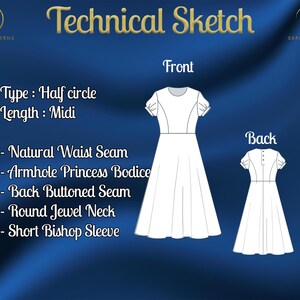 PDF Digital Sewing Pattern for Corine Midi Dress | Half Circle Dress ...