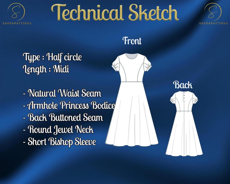 PDF Digital Sewing Pattern for Corine Midi Dress | Half Circle Dress ...