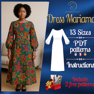 PDF digitales Schnittmuster für Kadiatou Kleid | Schnittmuster in A- Linie | Knöchel Kleid Schnittmuster | Afrikanischer Print Kleid | Afrika Kleiderschnittmuster