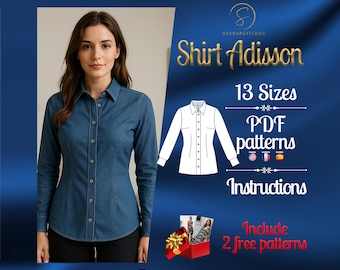 PDF digital sewing pattern Adisson Shirt | Shirt pattern | Jean shirt pattern | Denim shirt pattern | easy shirt pattern | trendy pattern