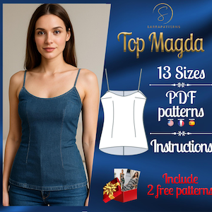PDF digital sewing pattern for Magda top | Top pattern | Low hip top pattern | Jean top pattern | Denim top pattern | easy top pattern