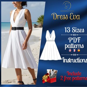 PDF digital sewing pattern Eva Knees dress | Half circle dress pattern | formal dress pattern  | Mini dress pattern | sexy dress pattern