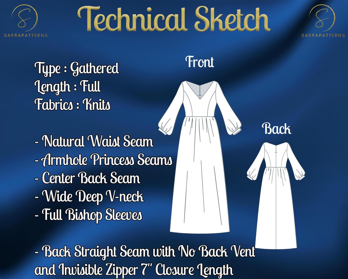 PDF Digital Sewing Pattern for Jane Dress | Gathered Dress Pattern ...