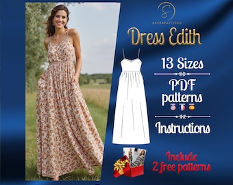 PDF digital sewing pattern Edith Dress | Gathered Dress  Pattern| Maxi Dress Pattern | Cottagecore pattern | Loose Dress pattern |Easy Dress