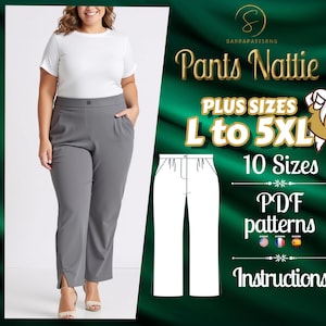 PDF digital sewing pattern for Nattie Pants | Plus size patterns | pants PDF pattern | Straight pants pattern | Basic Pants Pattern