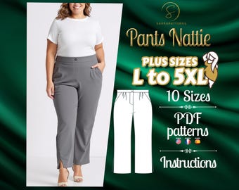 Modello di cucito digitale PDF per pantaloni Nattie / Modelli taglie forti / Modello PDF pantaloni / Modello pantaloni dritti / Modello pantaloni base