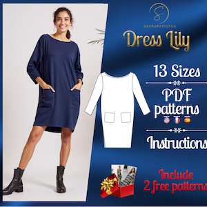 PDF digital sewing pattern for the Lily Knee dress | Cocoon dress pattern | formal dress pattern | Mini dress pattern | easy dress pattern