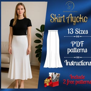 PDF digital sewing pattern for Ayoko skirt | Gored skirt pattern | Ankle skirt pattern | Trumpet skirt pattern | Easy skirt pattern