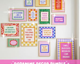 Dopamine Decor Bundle | Gallery Wall Set of 16 Printable Sarcastic Quote Posters | Funky Wall Art | Digital Products | No AI