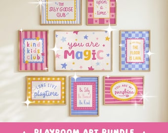 Kids Room Gallery Wall Set of 8 Printable Posters | Playroom Wall Art Bundle | Digital Products | Handmade Artwork | No AI