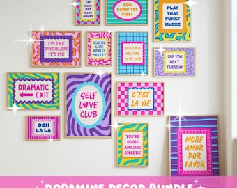 Dopamine Decor Bundle | Gallery Wall Art Print Set of 16 Printable Typography Posters | Funky Wall Art | Digital Products | No AI