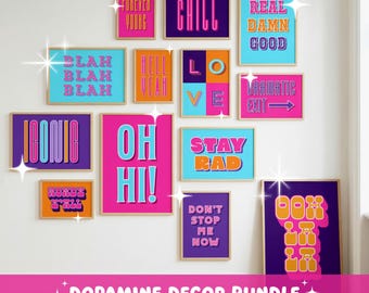 Dopamine Decor Art Print Bundle | 16 Piece Gallery Wall Set of Printable Typography Posters | Funky Wall Art | Digital Products