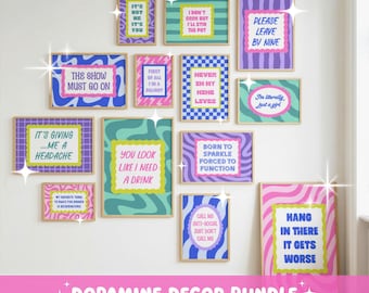 Dopamine Decor Gallery Wall Set | Funny Quote Prints | Colorful Printable Wall Art | Maximalist Decor | Sassy Typography Posters