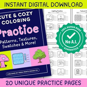 Páginas de práctica para colorear para adultos - Sin IA / PDF imprimible / Patrones, texturas y tablas de muestras satisfactorios