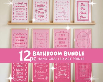 Funny Bathroom Wall Art Set of 12 | Funny Bathroom Signs | Printable Bathroom Gallery Wall Bundle | Unusual Bathroom Accessories | No AI