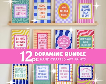Dopamine Decor Bundle | Gallery Wall Set of 12 Printable Positive Mental Health Art Prints |  Therapy Office Decor | Handmade Artwork No AI