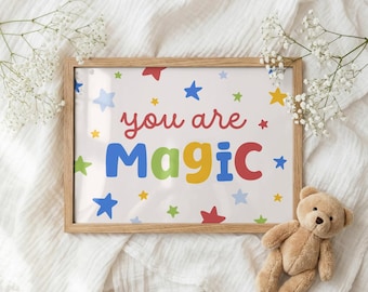 Playroom Wall Art "You Are Magic" Whimsical Typography Poster | Kids Room, Nursery Decor, Classroom Decor (Digital Download)