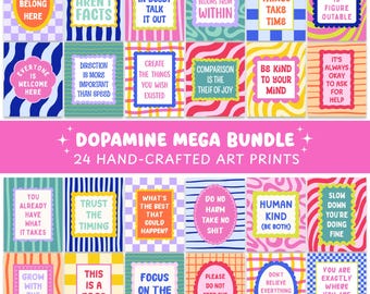 Dopamine Decor Mega Bundle | Gallery Wall Set of 24 Positive Mental Health Art Prints | Therapy Office Decor | Affirmation Wall Art | No AI