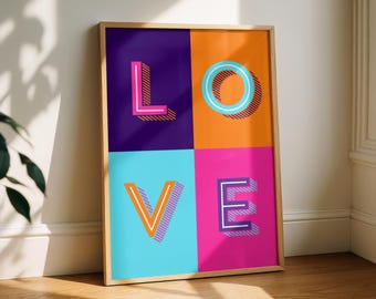 Funky LOVE Typography Art Print | Printable Poster | Dopamine Decor | Downloadable Artwork | Dorm Decor