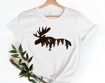 Moose Shirt, Mountain Moose Shirt, Moose Shirts, Moose Lover Gift, Nature Moose Shirt,  Gift for Her, Animal Lover Shirts, Wildlife Shirt
