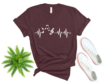 音楽愛好家シャツ、ハートビートミュージック、音楽教師シャツ、ミュージシャンTシャツ、ミュージシャンギフト、面白いミュージシャンシャツ、音楽ノートシャツ、ミュージシャン
