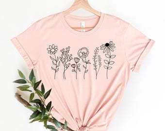 Wild Flowers Shirt, Floral Shirt, Botanical Shirt, Flower Shirt, Wildflower Shirt Nature Lover Shirt,Gift For Her,Womens Shirt,Flower Lover