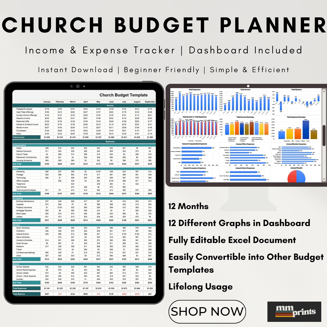 Church Budget Template: Income Expense Tracker (excel Digital