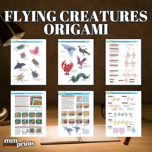 Origamigids echte vliegende wezens | Digitale afdrukbare pdf | Instructies voor het vouwen van papier | Kleurrijke gids