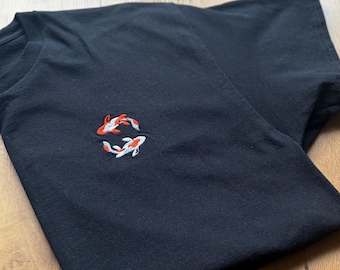 Koi fish t-shirt, Unisex embroidered tee, koi fish shirt, japanese style top, unique embroidered tshirt, minimalist embroidered tshirt