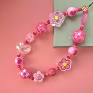 Chunky Hot Pink Beaded Phone Charm: Y2K Style Phone Strap