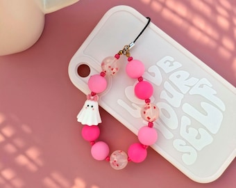 Großer Hot Pink Anhänger: Geist Halloween Handyanhänger