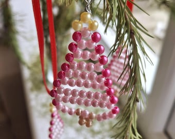 Pink Christmas Tree Decoration : Handmade Unique Festive Ornament