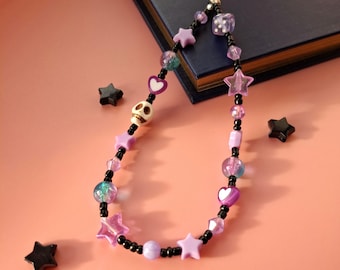 Purple Black Phone Charm: Emo Gothic Skull Charm