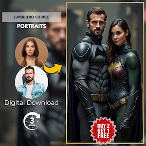 Individuell angefertigtes Superhelden Paar Portrait vom Foto - Fantasy Paar Portrait, Custom-Portrait Geschenk, Valentinstag Geschenk