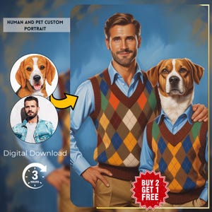 Huisdierportret, aangepast portret mens en huisdier, idee verjaardagscadeau, grappig hondenportret, cadeau voor hem, hondenportret, mannengrot, cadeau voor echtgenoot