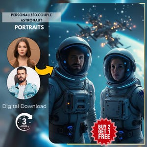Personalized Couple Astronaut Portrait - Custom Space-Themed Art, Unique Valentine's Day Gift for Him & Her, Romantic Galaxy Love