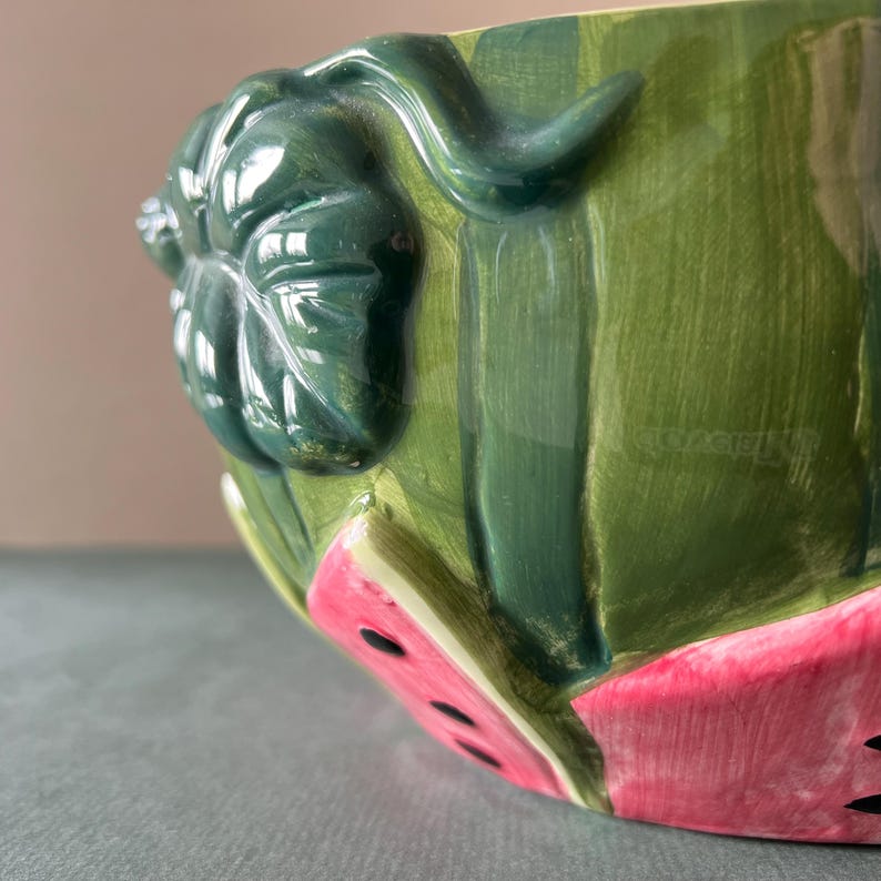View of Vintage Slip-cast Ceramic Novelty Watermelon Fruit Serving Bowl - Etsy