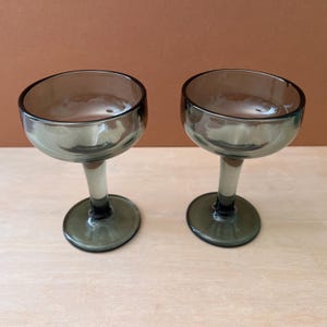 Vintage Gray-Green Chunky Pressed Glass Martini Cocktail Glasses Barware